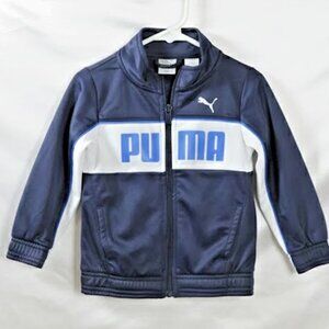 PUMA Boys Track Jacket Size 24M Navy Blue White Full Zip Athletic With Logo